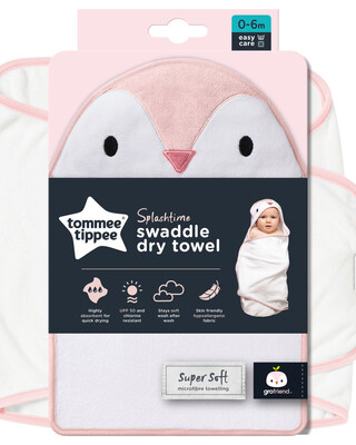 Tommee Tippee Splashtime Newborn Swaddle Dry Towel 0-6 months, Pink